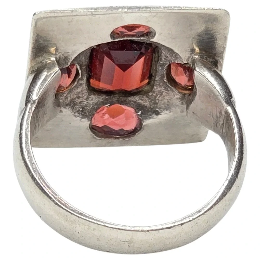 Vintage Square Ring Sterling Silver 925 Size 7.5 Red Garnet Statement Bold